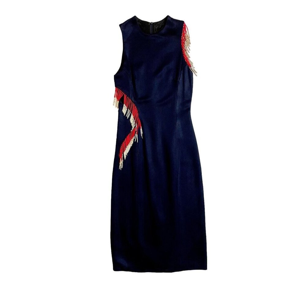 Galvan London Molten Beaded Fringe Body-con Dress Navy Knit SZ 8 New - Picture 5 of 15